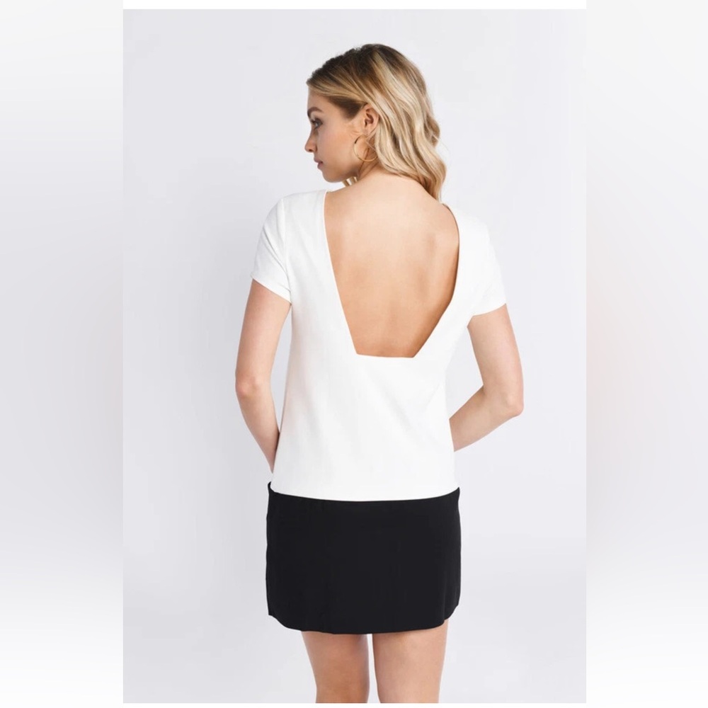 TOBI White and Black Backless Short Sleeve Mini Shift Cocktail Dress - Size XS